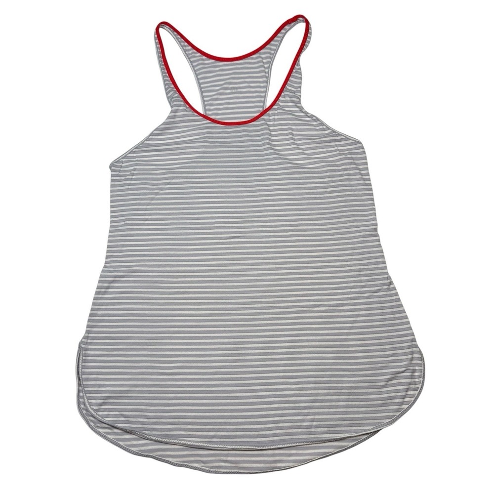 Lululemon Striped Racerback Tank Top Gray White Red Trim Athletic Yoga